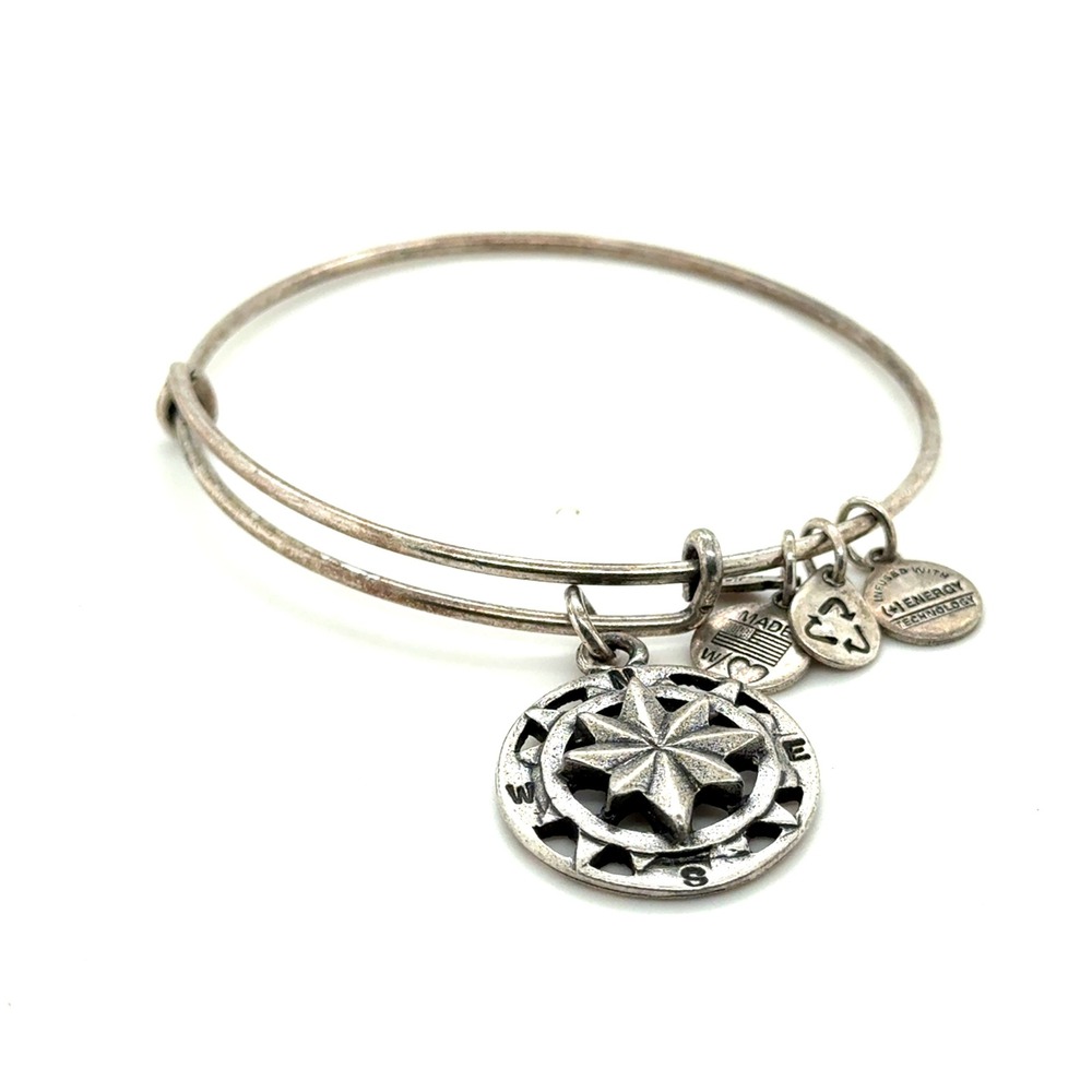 Alex and Ani Compass Charm Bangle Rafaelian Silver Finish Expandable Bracelet